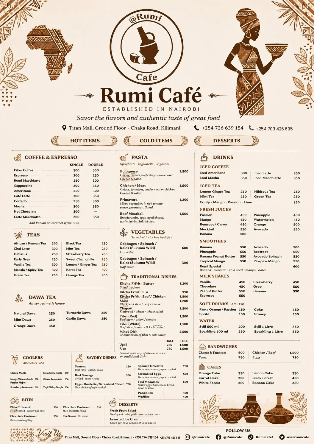 Rumi Café printed menu — see full text menu at pages/menu.html