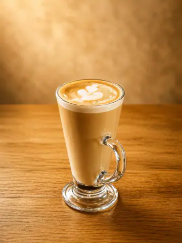 Tall glass latte at Rumi Café